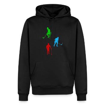 Silhouettes de joueur de floorball Silhouette de floorball - Sweat à capuche Premium bio Homme - noir - Devant - Nico (187cm)