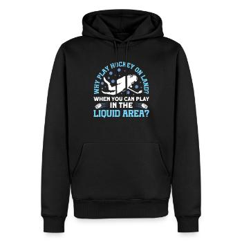Warum Hockey An Land Spielen? Unterwasserhockey - Männer Premium Bio Hoodie - Schwarz - Vorne - Nico (187cm)