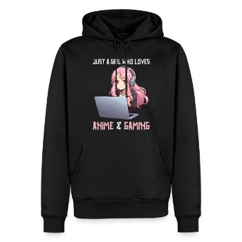 Kawaii Girl Anime Manga Fille Chat - Sweat à capuche Premium bio Homme - noir - Devant - Nico (187cm)