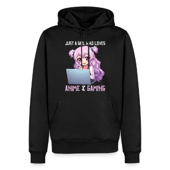 Kawaii Girl Anime Manga Fille Chat - Sweat à capuche Premium bio Homme - noir - Devant - Nico (187cm)