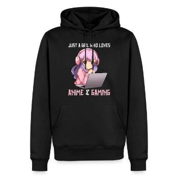 Kawaii Girl Anime Manga Fille Chat - Sweat à capuche Premium bio Homme - noir - Devant - Nico (187cm)