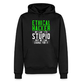 Ethical Hacker We Can't Fix Stupid - Männer Premium Bio Hoodie - Schwarz - Vorne - Nico (187cm)