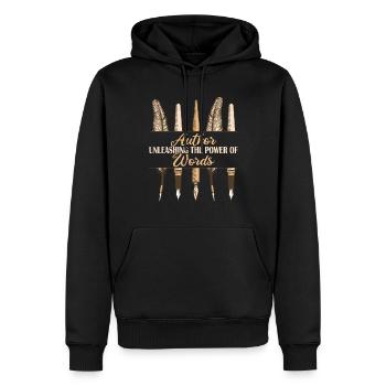 Le pouvoir des mots de l’auteur - Sweat à capuche Premium bio Homme - noir - Devant - Nico (187cm)