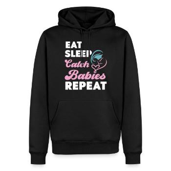 Infirmière spécialisée dans le travail et l’accouchement - Sweat à capuche Premium bio Homme - noir - Devant - Nico (187cm)