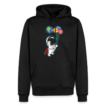 Astronaut Holding Planet Ballons Sonnensystem - Männer Premium Bio Hoodie - Schwarz - Vorne - Nico (187cm)