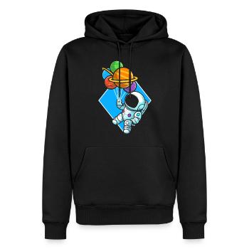 Astronaut Holding Planet Ballons Sonnensystem - Männer Premium Bio Hoodie - Schwarz - Vorne - Nico (187cm)