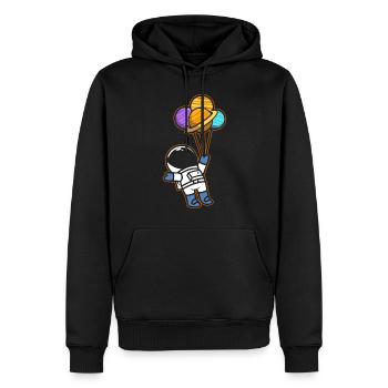 Astronaut Holding Planet Ballons Sonnensystem - Männer Premium Bio Hoodie - Schwarz - Vorne - Nico (187cm)