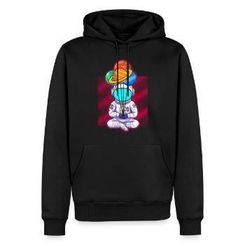 Astronaut Holding Planet Ballons Sonnensystem - Männer Premium Bio Hoodie - Schwarz - Vorne - Nico (187cm)