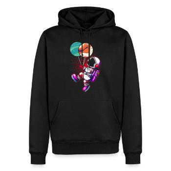 Astronaut Holding Planet Ballons Sonnensystem - Männer Premium Bio Hoodie - Schwarz - Vorne - Nico (187cm)