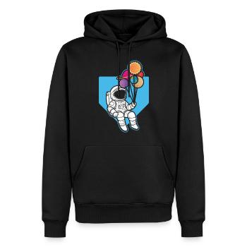 Astronaut Holding Planet Ballons Sonnensystem - Männer Premium Bio Hoodie - Schwarz - Vorne - Nico (187cm)