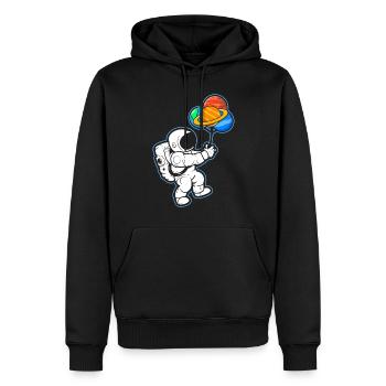 Astronaut Holding Planet Ballons Sonnensystem - Männer Premium Bio Hoodie - Schwarz - Vorne - Nico (187cm)