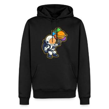 Astronaut Holding Planet Ballons Sonnensystem - Männer Premium Bio Hoodie - Schwarz - Vorne - Nico (187cm)