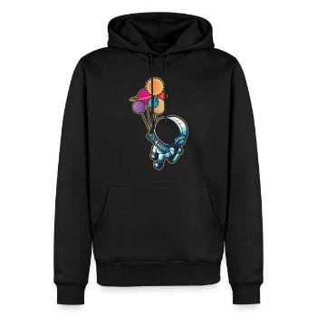 Astronaut Holding Planet Ballons Sonnensystem - Männer Premium Bio Hoodie - Schwarz - Vorne - Nico (187cm)