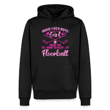 Floorball - Laissez cette fille vous montrer comment jouer à Flo - Sweat à capuche Premium bio Homme - noir - Devant - Nico (187cm)