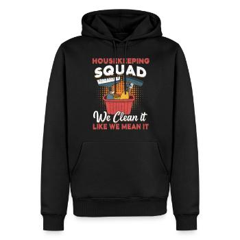 Escouade d’entretien ménager - Sweat à capuche Premium bio Homme - noir - Devant - Nico (187cm)