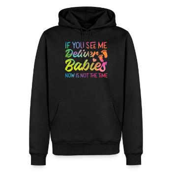 Infirmière spécialisée dans le travail et l’accouchement - Sweat à capuche Premium bio Homme - noir - Devant - Nico (187cm)