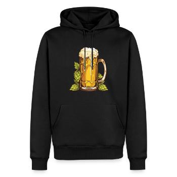 Verre à bière, houblon, malt, bière - Sweat à capuche Premium bio Homme - noir - Devant - Nico (187cm)