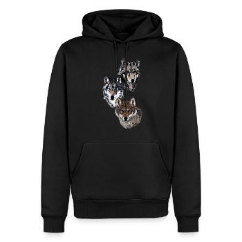 Wolfskopf Tier Motiv Aufdruck mit Wolf - Männer Premium Bio Hoodie - Schwarz - Vorne - Nico (187cm)