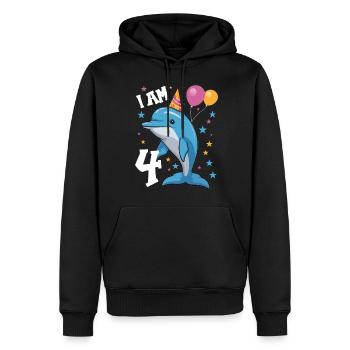 J'ai 4 ans, dauphins, 4ème anniversaire - Sweat à capuche Premium bio Homme - noir - Devant - Nico (187cm)
