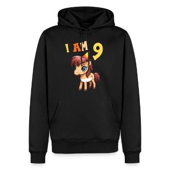 J'ai 9 ans Chevaux Cheval 9ème anniversaire - Sweat à capuche Premium bio Homme - noir - Devant - Nico (187cm)