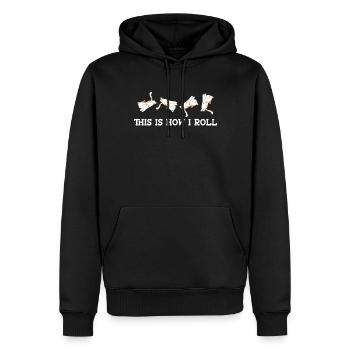 C'est comme ça que je roule mon doux chat - Sweat à capuche Premium bio Homme - noir - Devant - Nico (187cm)