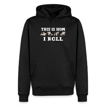 C'est comme ça que je roule mon doux chat - Sweat à capuche Premium bio Homme - noir - Devant - Nico (187cm)