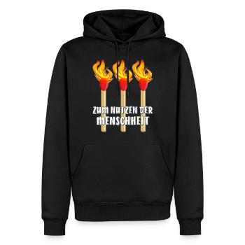 STREICHHOLZ ZUM NUTZEN DER MENSCHHEIT - Männer Premium Bio Hoodie - Schwarz - Vorne - Nico (187cm)