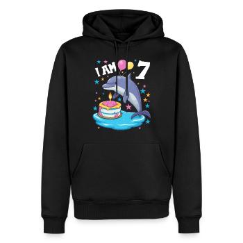 J’ai 7 ans Dauphins Dauphin 7ème anniversaire - Sweat à capuche Premium bio Homme - noir - Devant - Nico (187cm)