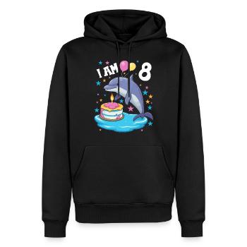 J’ai 8 ans Dauphins Dauphin 8e anniversaire - Sweat à capuche Premium bio Homme - noir - Devant - Nico (187cm)
