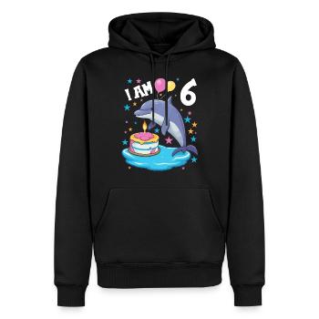 J’ai 6 ans Dauphins Dauphin 6ème anniversaire - Sweat à capuche Premium bio Homme - noir - Devant - Nico (187cm)