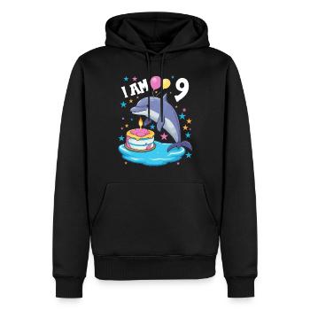 J’ai 9 ans Dauphins Dauphin 9ème anniversaire - Sweat à capuche Premium bio Homme - noir - Devant - Nico (187cm)