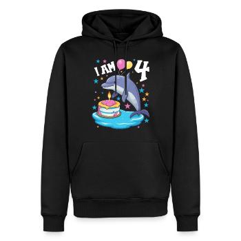 J’ai 4 ans Dauphins Dauphin 4e anniversaire - Sweat à capuche Premium bio Homme - noir - Devant - Nico (187cm)