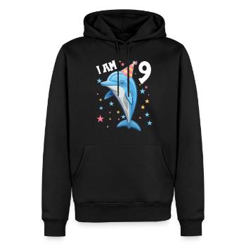 J’ai 9 ans Dauphins Dauphin 9ème anniversaire - Sweat à capuche Premium bio Homme - noir - Devant - Nico (187cm)