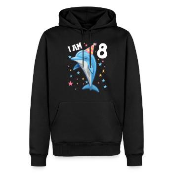 J’ai 8 ans Dauphins Dauphin 8e anniversaire - Sweat à capuche Premium bio Homme - noir - Devant - Nico (187cm)