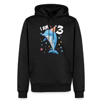 J’ai 3 ans Dauphins Dauphin 3ème anniversaire - Sweat à capuche Premium bio Homme - noir - Devant - Nico (187cm)