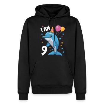 J’ai 9 ans Dauphins Dauphin 9ème anniversaire - Sweat à capuche Premium bio Homme - noir - Devant - Nico (187cm)