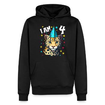 Ich bin 4 Jahre alt Leoparde Leopard 4. Geburtstag - Männer Premium Bio Hoodie - Schwarz - Vorne - Nico (187cm)