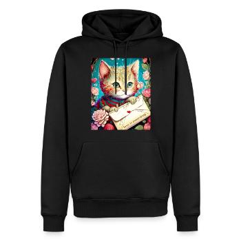 VALENTINSTAG KATZE BRIEF BLUMEN - Männer Premium Bio Hoodie - Schwarz - Vorne - Nico (187cm)