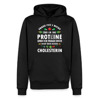 Frage mich nicht über Proteine Veganer Sprüche - Männer Premium Bio Hoodie - Schwarz - Vorne - Nico (187cm)