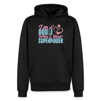 Doula accoucheuse Je suis une doula - Sweat à capuche Premium bio Homme - noir - Devant - Nico (187cm)
