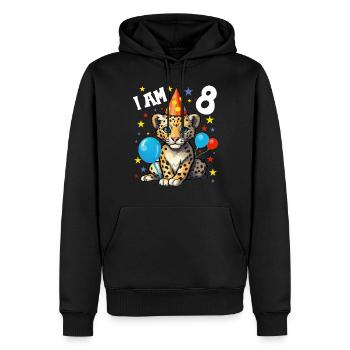 J’ai 8 ans Léopard Léopard 8e anniversaire - Sweat à capuche Premium bio Homme - noir - Devant - Nico (187cm)