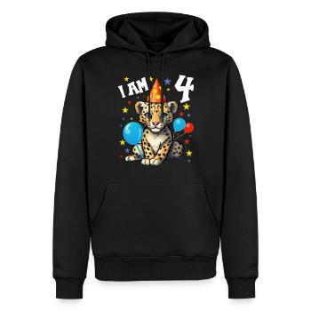 Ich bin 4 Jahre alt Leoparde Leopard 4. Geburtstag - Männer Premium Bio Hoodie - Schwarz - Vorne - Nico (187cm)