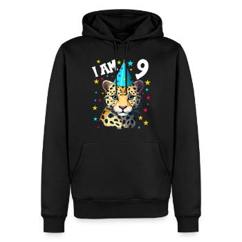 J’ai 9 ans Léopard Léopard 9e anniversaire - Sweat à capuche Premium bio Homme - noir - Devant - Nico (187cm)