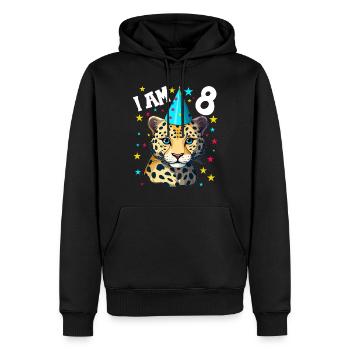 J’ai 8 ans Léopard Léopard 8e anniversaire - Sweat à capuche Premium bio Homme - noir - Devant - Nico (187cm)