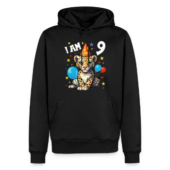 J’ai 9 ans Léopard Léopard 9e anniversaire - Sweat à capuche Premium bio Homme - noir - Devant - Nico (187cm)