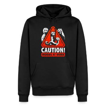 Attention à l’élevage des vers Vers à l’œuvre - Sweat à capuche Premium bio Homme - noir - Devant - Nico (187cm)