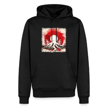 Kyoto Berge: Flagge, Vulkan und Blutmond - Männer Premium Bio Hoodie - Schwarz - Vorne - Nico (187cm)
