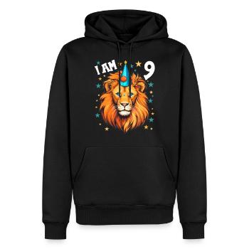 J’ai 9 ans Lion Lion 9e anniversaire - Sweat à capuche Premium bio Homme - noir - Devant - Nico (187cm)
