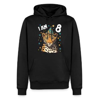 J’ai 8 ans Léopard Léopard 8e anniversaire - Sweat à capuche Premium bio Homme - noir - Devant - Nico (187cm)