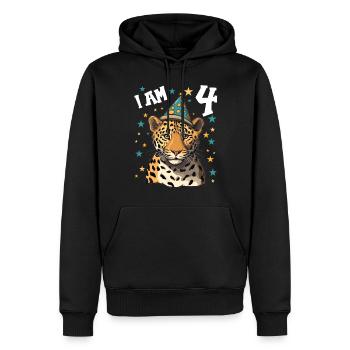 Ich bin 4 Jahre alt Leoparde Leopard 4. Geburtstag - Männer Premium Bio Hoodie - Schwarz - Vorne - Nico (187cm)